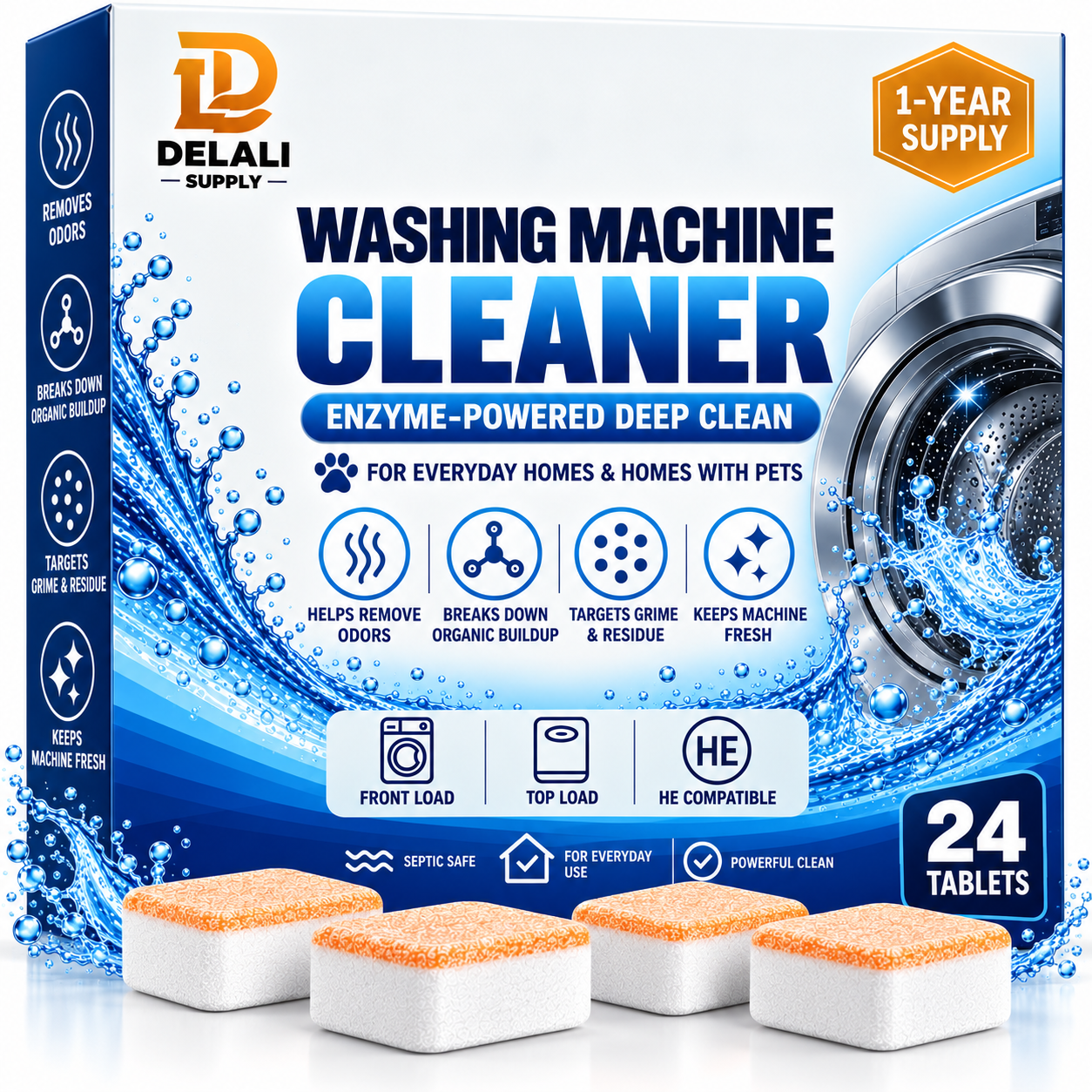 Delali Supply Washing Machine Cleaner, 24 tablets